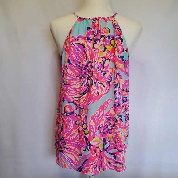 Lilly Pulitzer Lachelle Silk Top Small Serene Blue Big‎ Escapade Tassels S - Picture 4 of 14